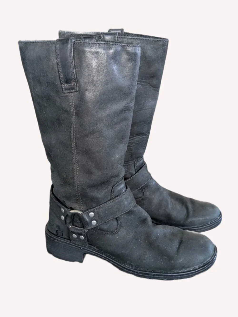 Born Black Leather Women's Pull On Motorcycle Boots - Size 8.5 - Picture 1 of 13